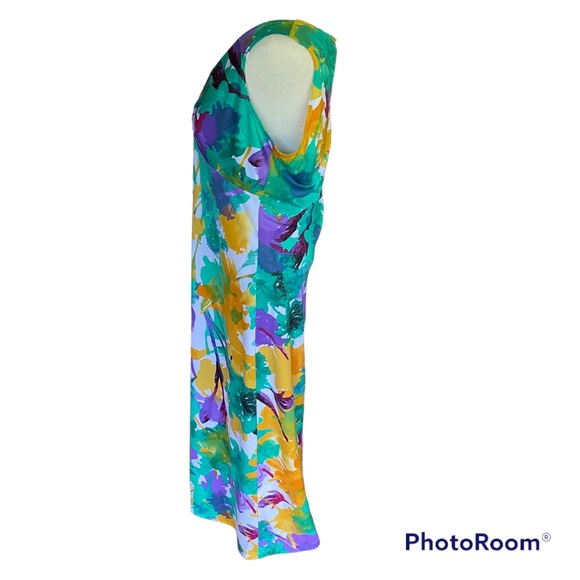 Slinky Brand Medium Maxi Dress Sleeveless Floral Watercolor Brush Print Stretch - Picture 2 of 13